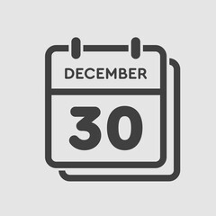 Calendar icon day 30 December, template icon day