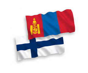 Flags of Finland and Mongolia on a white background