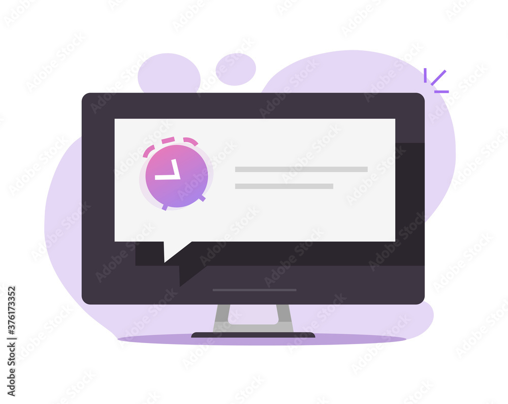 Poster reminder time scheduled alarm clock message notice to wake up on computer screen vector, pc watch ti