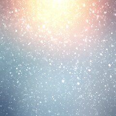 Christmas holiday outer decorative background. Falling snow and golden sunshine top abstract textured illustration.