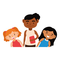 afro teacher female worker with schoolgirls