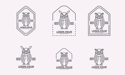 Set of owl line art logo, owl icons, owl vintage style logo set.