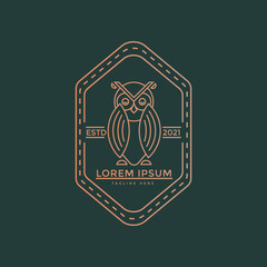 Premium Honey Owl Abstract Vector Sign, Symbol or Logo Template. Golden Owl Silhouette with Retro Typography. Creative Insect Emblem. Owl line art.