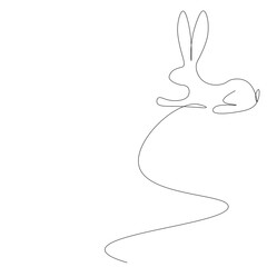 Bunny animal one line drawing, vector illustration
