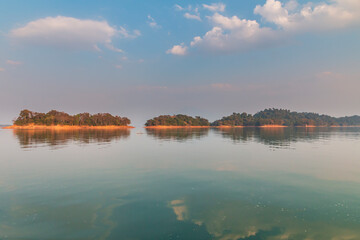 Fototapeta na wymiar Beautiful Evening View at Namngum Dam Reservoir, Vientiane, LAOS