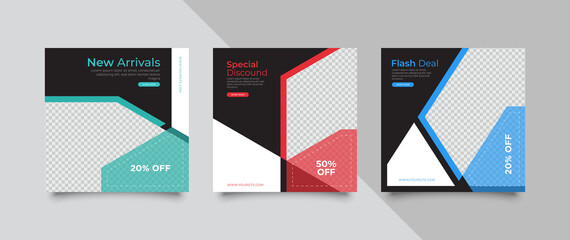  3 Editable square banner layout template. modern promotion square web banner for social media.