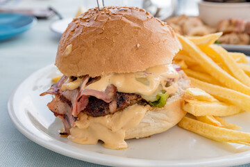 Big burger with french fries boundary