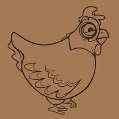 sketch of a cartoon plump chicken with big eyes
