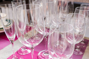 set of wine glasses on the festive table