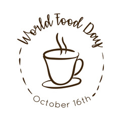 world food day celebration lettering with cup coffee line style