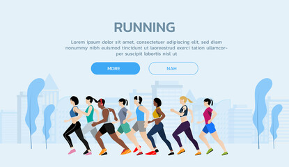 Landing page. Running people in the park