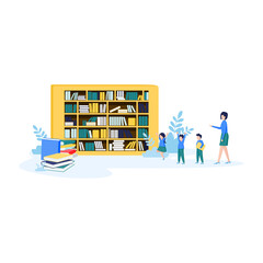 Vector illustration, teaching children to acquire knowledge from books