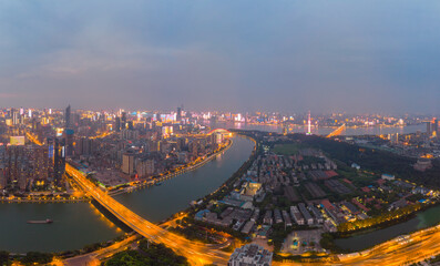 Fototapeta premium Wuhan city sunset and night aerial photography scenery in summer