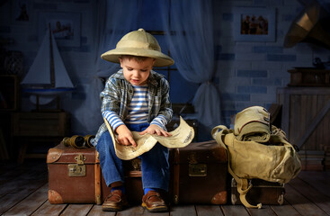 Boy in image traveler play in his room
