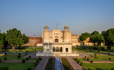 Fototapeta na wymiar Lahore Fort Alamgiri Gate. Main Gate Facing Towards Hazoori Bagh and Badshahi Mosque