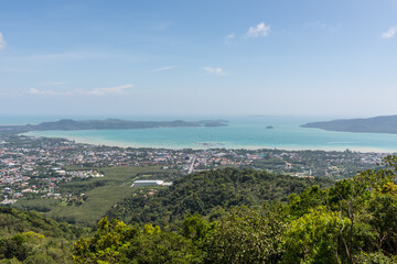 Fototapeta na wymiar View of thai islands and sea from Big Buddha Phuket viewpoint, Thailand