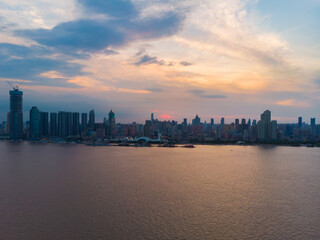 Naklejka premium Wuhan city sunset and night aerial photography scenery in summer