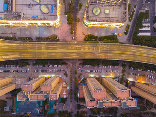 Obraz premium Wuhan city sunset and night aerial photography scenery in summer