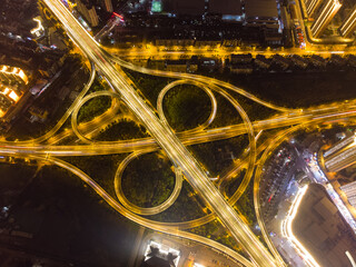 Wuhan city sunset and night aerial photography scenery in summer