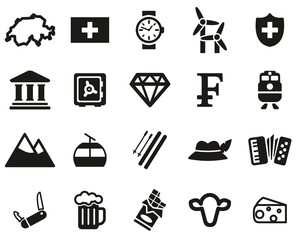 Switzerland Country & Culture Icons Black & White Set Big