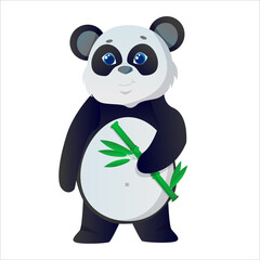 Cute panda with blue eyes with bamboo in cartoon style. Vector illustration isolated on white background