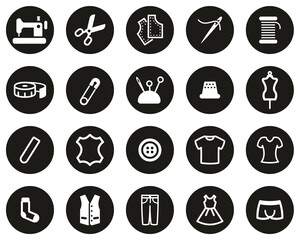 Tailor Shop Icons White On Black Flat Design Circle Set Big