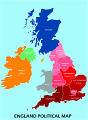 England political map divide by state colorful outline simplicity style. Vector illustration.