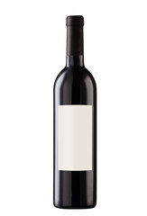 Black wine bottle on white background with blank label