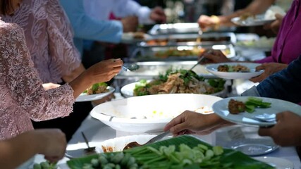 buffet food, catering food party at restaurant, mini canapes, snacks and appetizers
