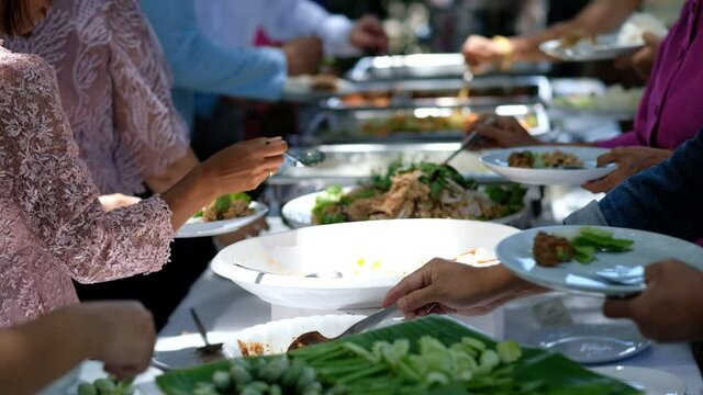 buffet food, catering food party at restaurant, mini canapes, snacks and appetizers
