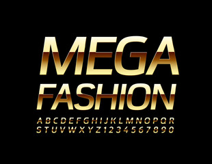 Obraz premium Vector chic banne Mega Fashion. Golden elegant Font. Decorative style Alphabet Letters and Numbers 