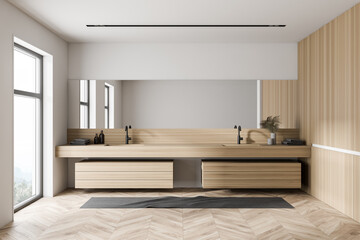 White and wooden bathroom with sink