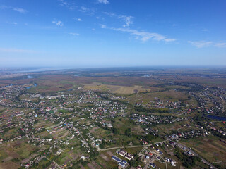 Aerial view of the saburb landscape (drone image). Near Kiev