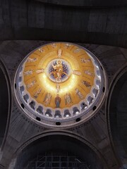 Painting golden picture inside church cathedral top Belgrade beliefing religious catholic jesus golden light serbia top