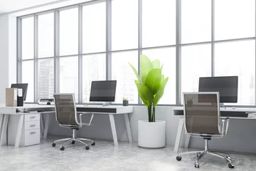 Abwaschbare Fototapete Büro Panorama-Büroecke in Weiß