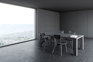Gray dining room with grey table and window