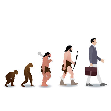 Human evolution from ape to businessman. Vector monkey and prehistoric ape