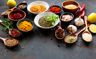 Various spices on a black background