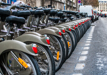 Bicycle parking on the streets of Paris.