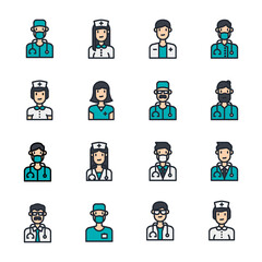 Avatar doctor people icons line vector, medical, stethoscope, nurse