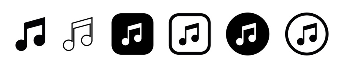 Vector music icon. Set different music buttons. Music audio melody note for mobile apps and websites.