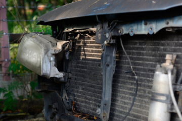 Chiang Mai, Thailand - September 5, 2020. Dirty and wreck cars  at the car cemetery.
