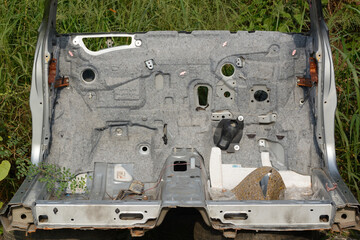 Chiang Mai, Thailand - September 5, 2020. Dirty and wreck cars  at the car cemetery.