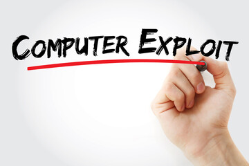 Computer exploit text with marker, technology concept background