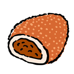 Illustration of Curry bread: Illustration like hand drawn illustration with ink and brush