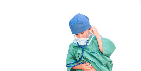 child dressed as a doctor. doctor-surgeon costume.