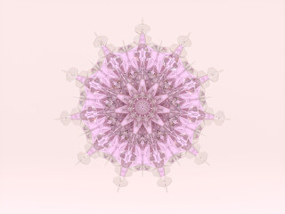 Abstract 3d geometric crystal mandala flower with iridescent texture. faceted gem, winter snowflake.