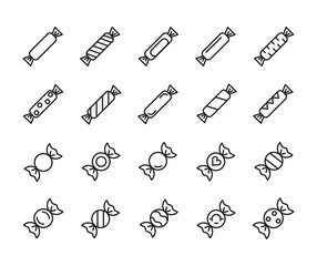 Set of Outline Vector Icons Related With Candy, Sweets. Modern Style, Premium Quality.