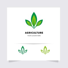 flat emblem logo design for Agriculture with the concept of green leaves vector. Green nature logo used for agricultural systems, farmers, and plantation products. logo template.