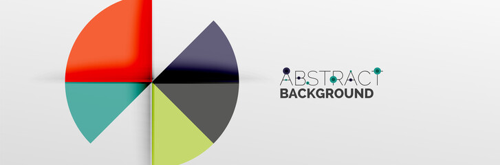 Bright color circles, abstract round shapes and triangles composition with shadow effects. Vector modern geometric design template